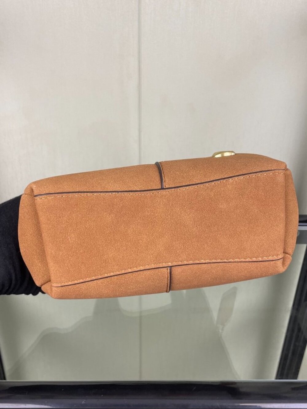 Coach Khaki Suede Circular Handle Handbag - Picture 5 of 8